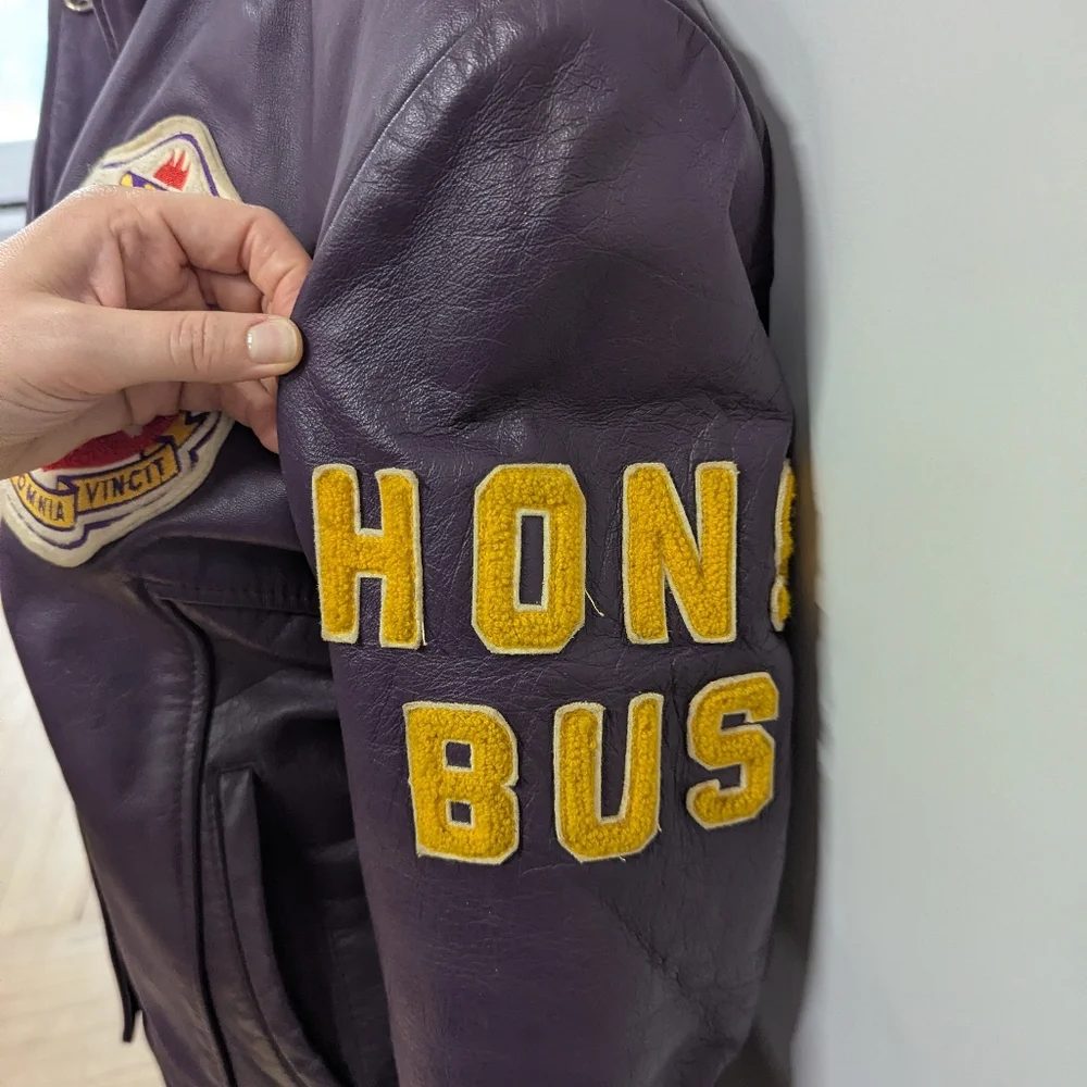 Purple Wilford Laurier University leather school jacket 1991 Honour Business - Picture 4 of 5